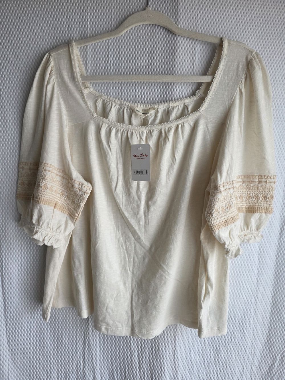 Lucky Brand Ivory with embroidery Sleeve Blouse